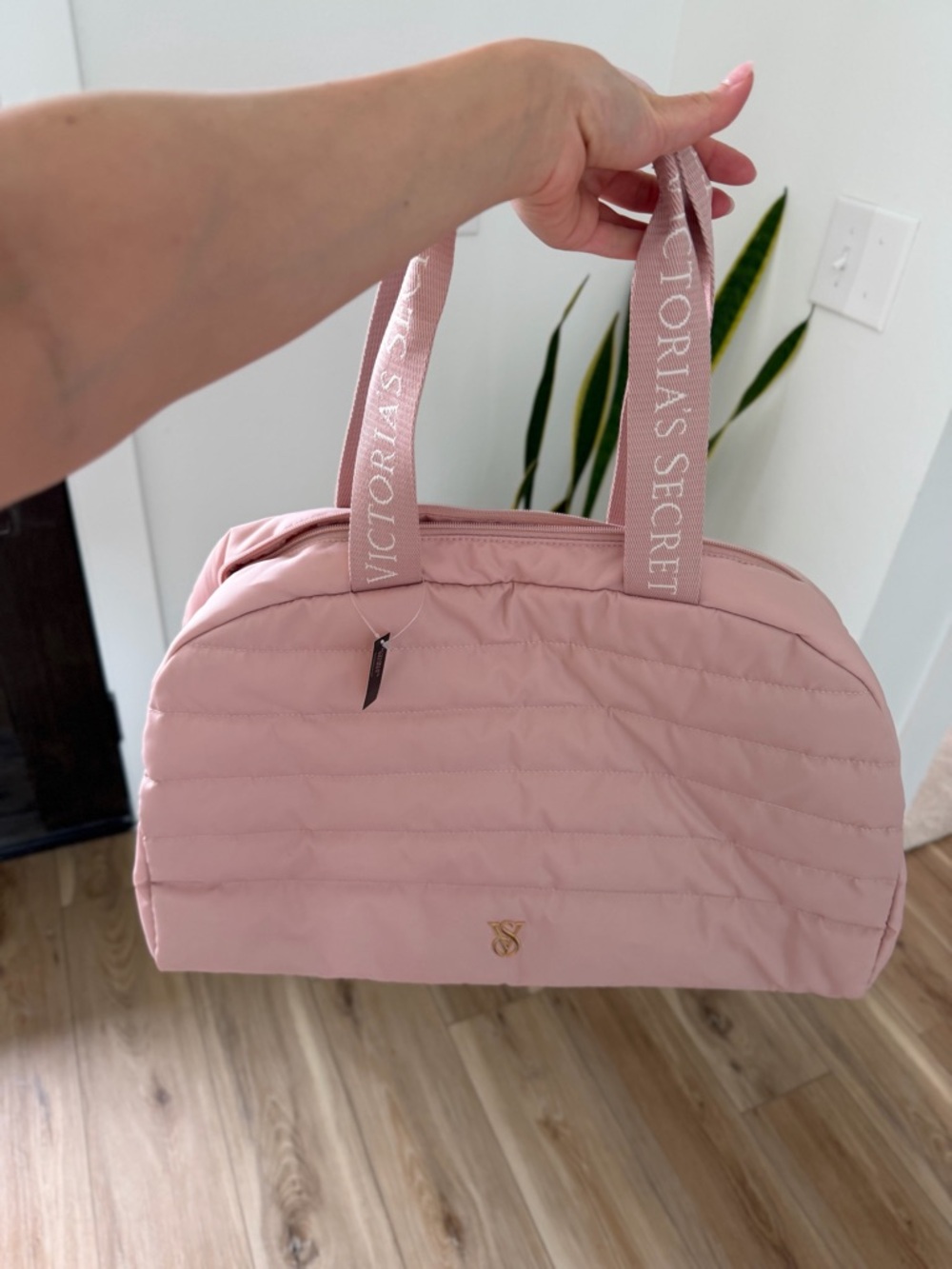 Victoria's Secret Light Pink Quilted Tote with Logo Strap
